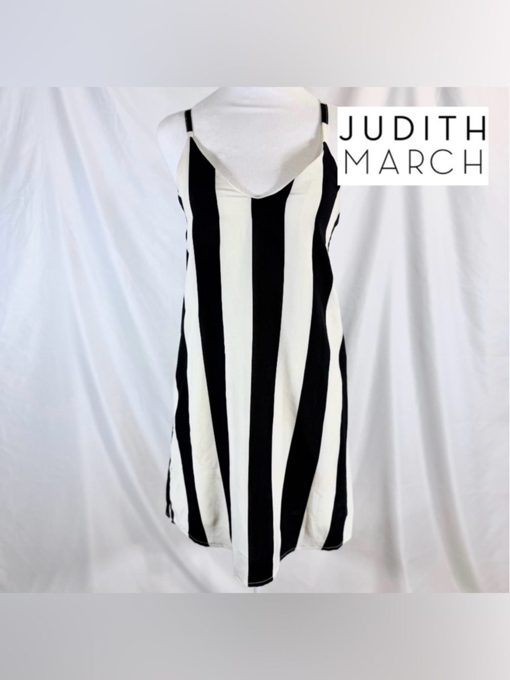 Judith March Lined Mini Dress With Black And White Bold Vertical Stripes Size S